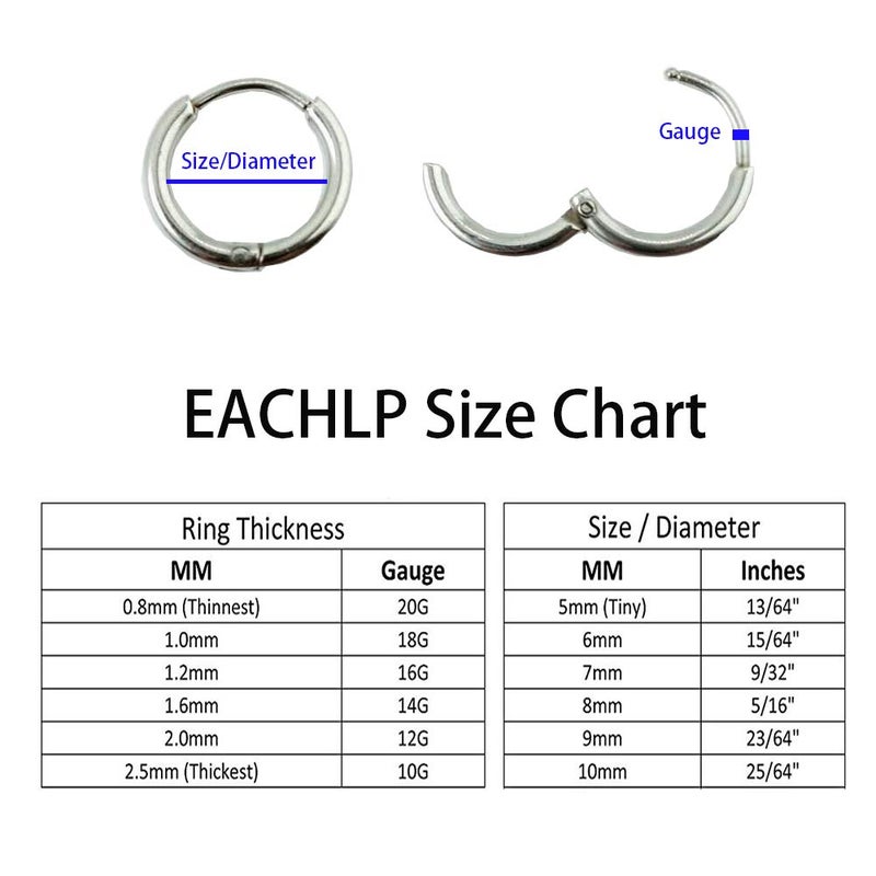 EACHLP Sleeper Earrings 20G 10mm Gold Silver Black 316L Surgical Stainless Steel Huggie Hoop Earrings Small Hoop Cartilage Helix Lobes Hinged Sleeper Earrings for Women - Image 5